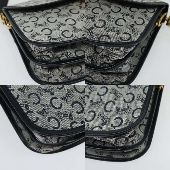 CELINE C Sulky Shoulder Bag Canvas Navy Gold - Picture 10 of 12